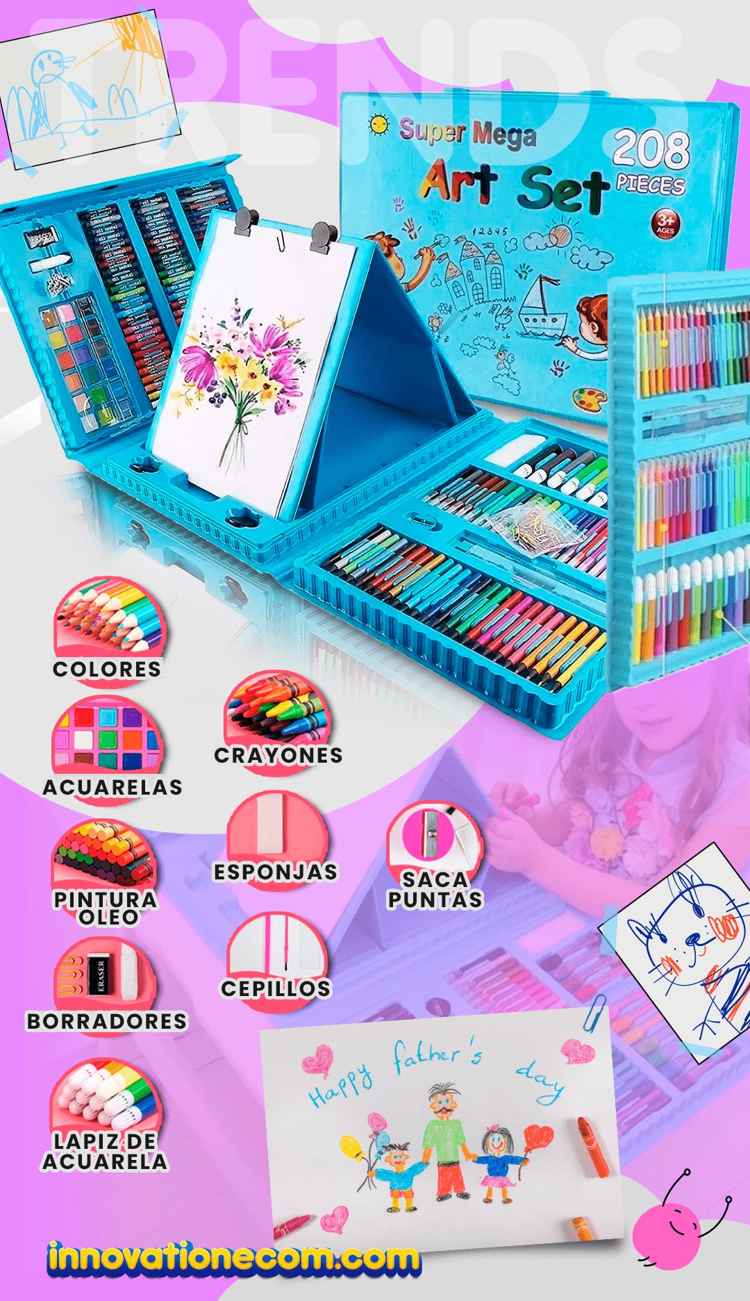 Set de Arte 208Pcs - Maleta de dibujo